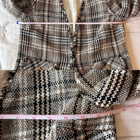 ZARA Tweed Frayed Plaid Blazer Cropped XS - Picture 15 of 16